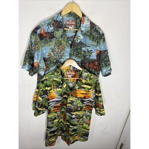 RJC Hawaiian Shirt Lot 2 Men XL Volcano Tiki Aloha Made in Hawaii USA Cotton